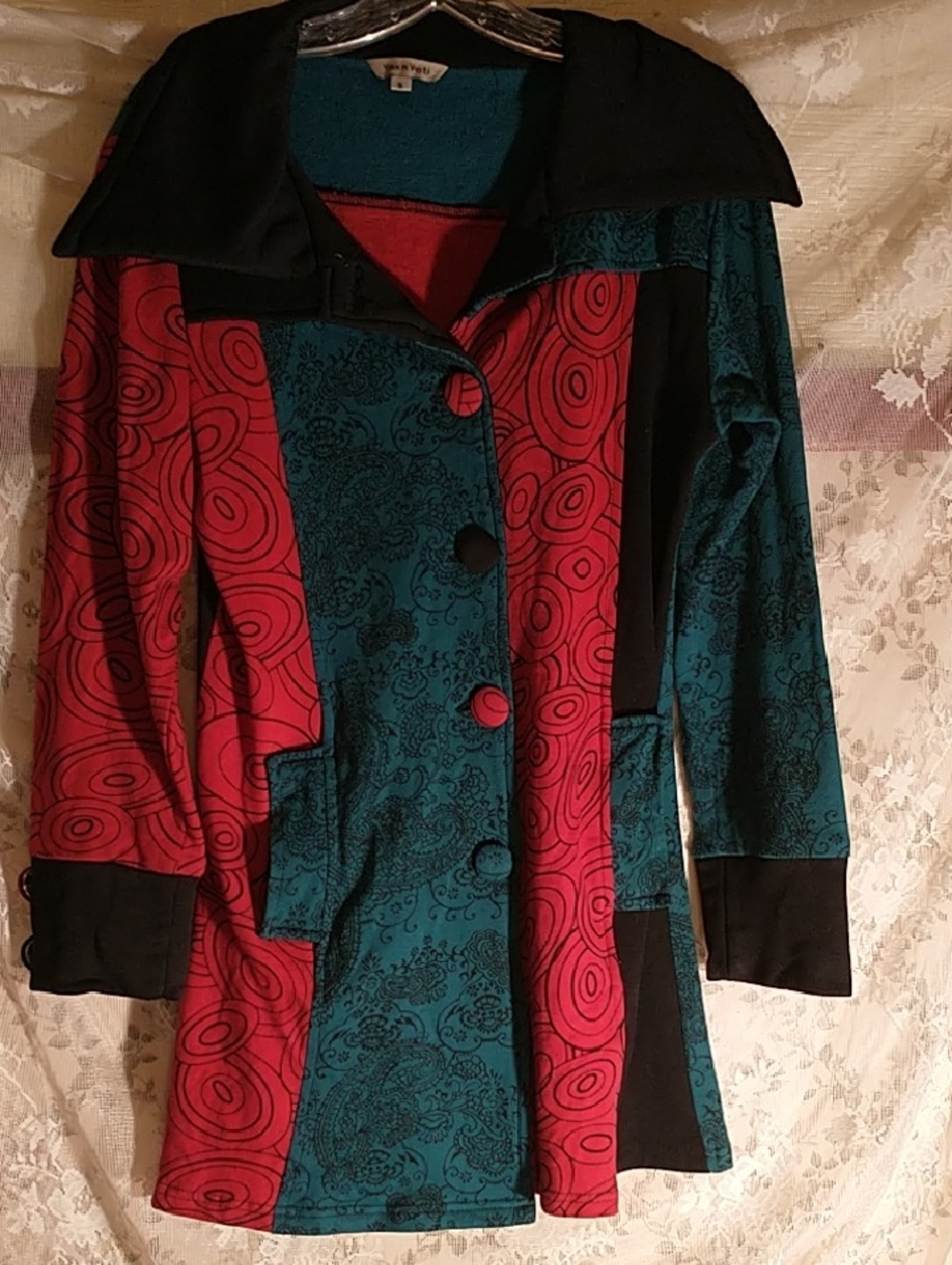 Yakn Yeti Vintage Colorblock Red & Teal Button Jacket Long Sleeve Sz S